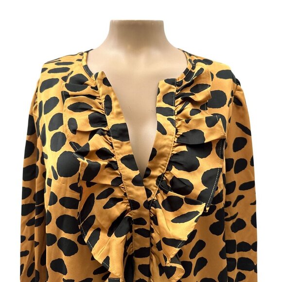 J. Crew Long Sleeve Ruffle Front Wavy Dots Popover Blouse Yellow & Black Women S - Picture 16 of 16